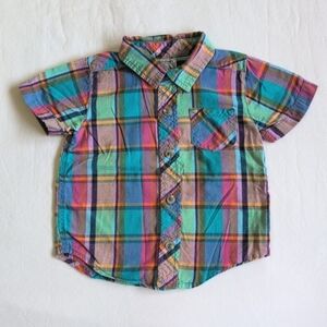 old navy colorful plaid cotton short sleeve button down shirt 18-24 months baby